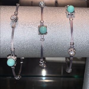 🌺3 Silver Bracelets with Rhinestones & Turquoise.